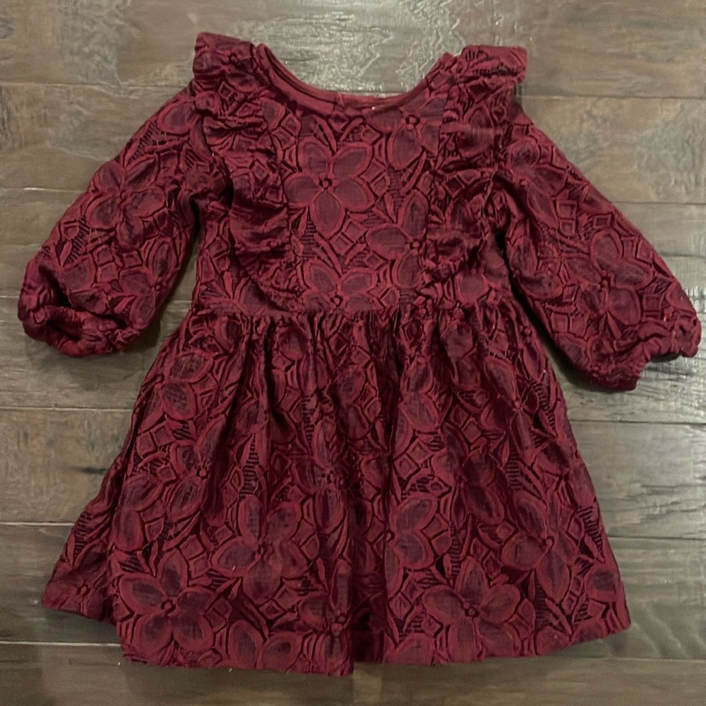Burgundy Fall Lace Dress Girls 2T